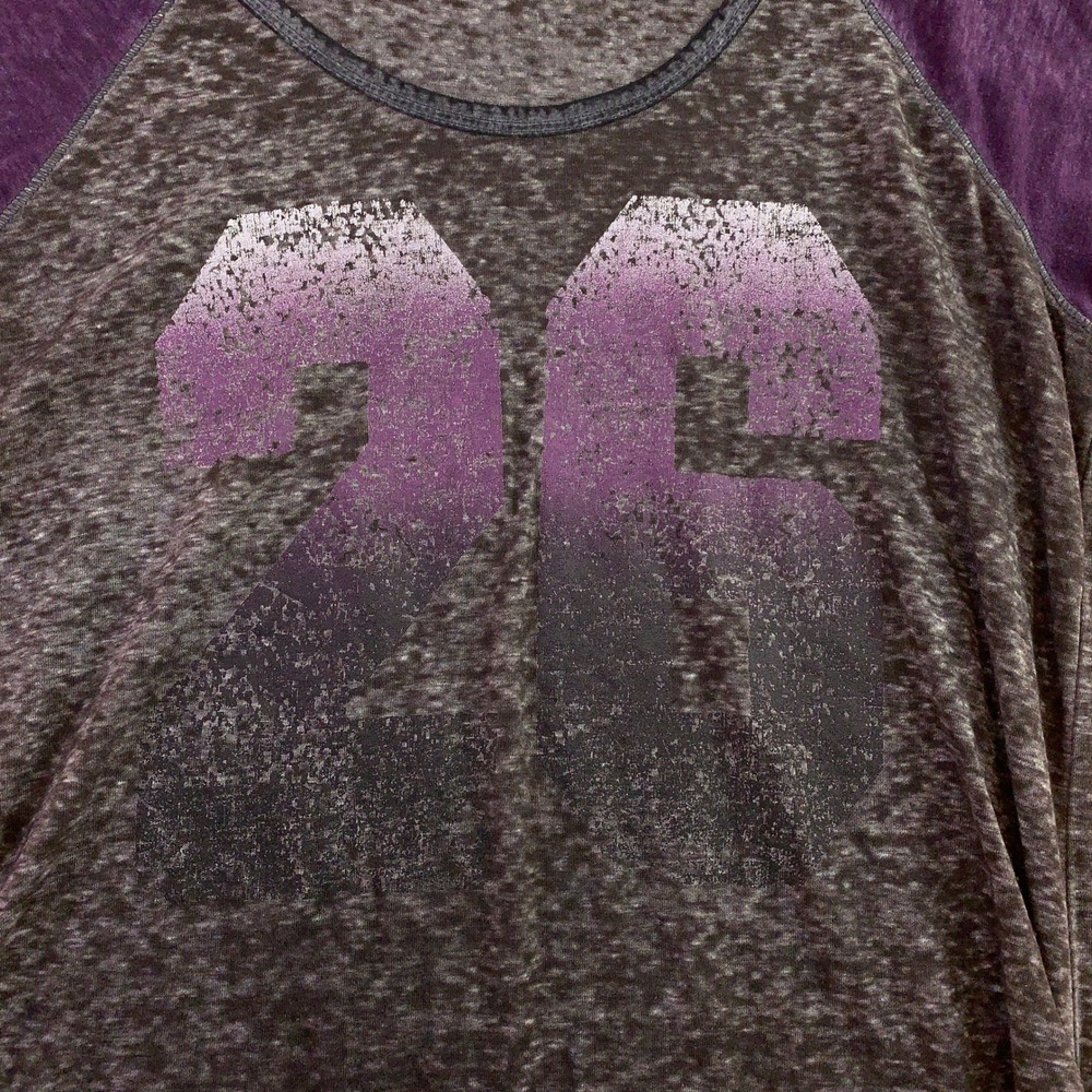 Maurices Womens XL Purple Charcoal Graphic 26 Raglan Burnout Baseball T-Shirt - Picture 10 of 11